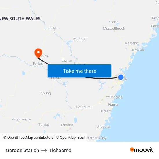 Gordon Station to Tichborne map