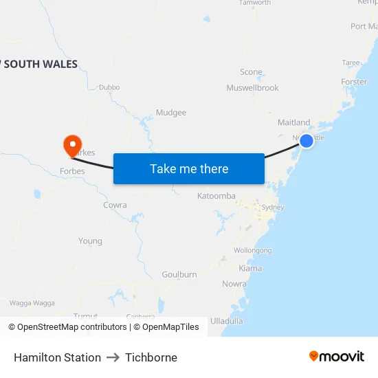 Hamilton Station to Tichborne map