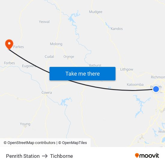 Penrith Station to Tichborne map