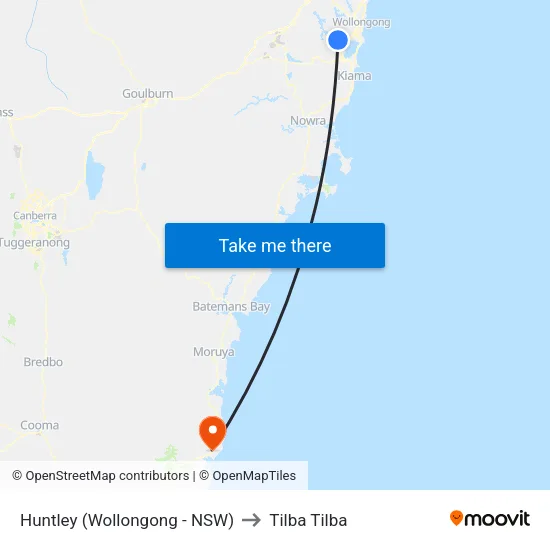 Huntley (Wollongong - NSW) to Tilba Tilba map