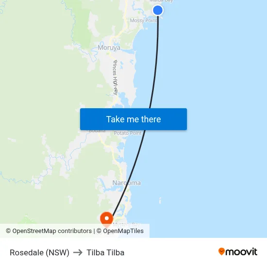 Rosedale (NSW) to Tilba Tilba map