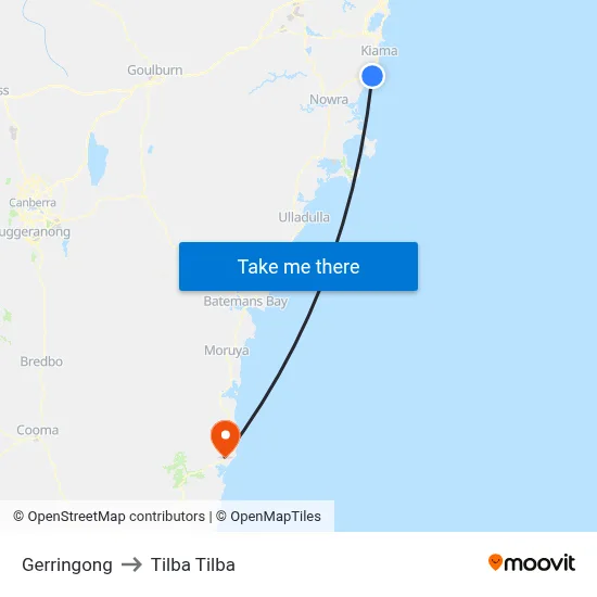 Gerringong to Tilba Tilba map
