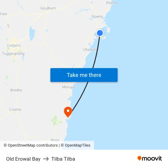 Old Erowal Bay to Tilba Tilba map
