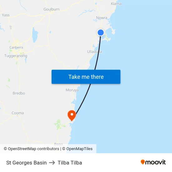 St Georges Basin to Tilba Tilba map
