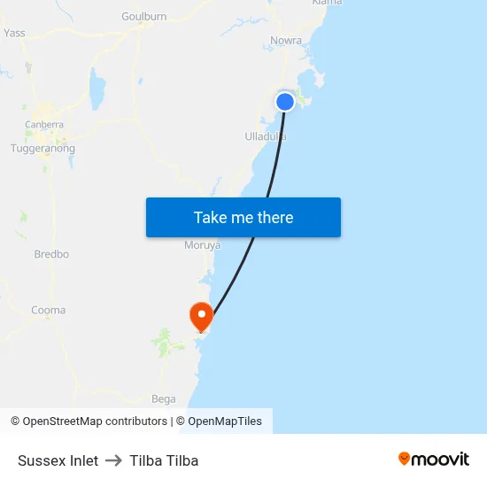 Sussex Inlet to Tilba Tilba map