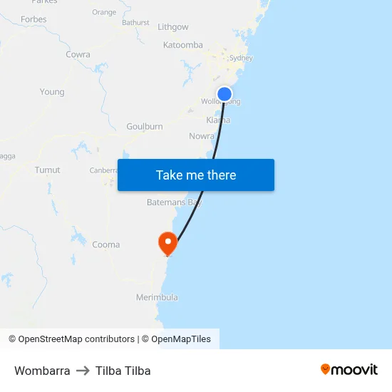 Wombarra to Tilba Tilba map