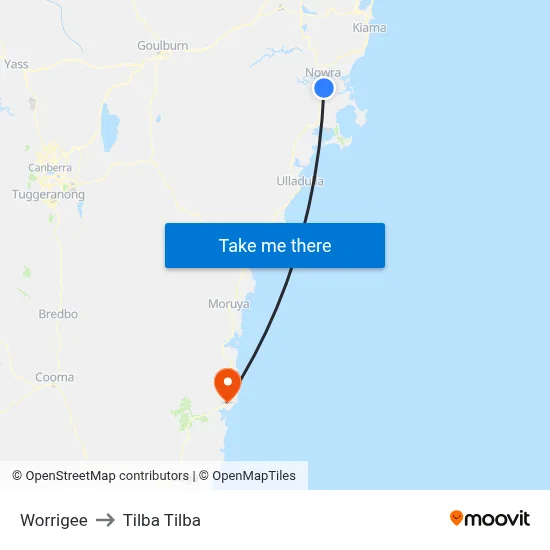 Worrigee to Tilba Tilba map
