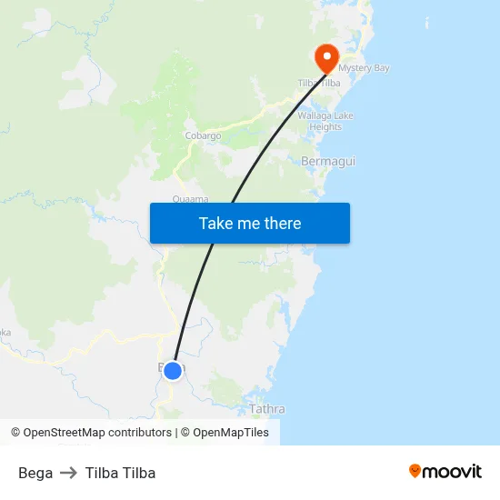 Bega to Tilba Tilba map
