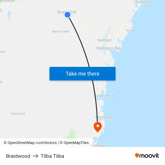 Braidwood to Tilba Tilba map