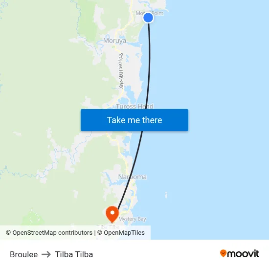 Broulee to Tilba Tilba map