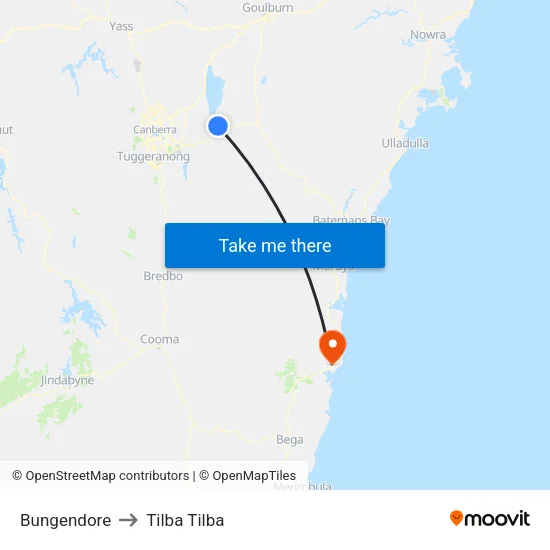 Bungendore to Tilba Tilba map