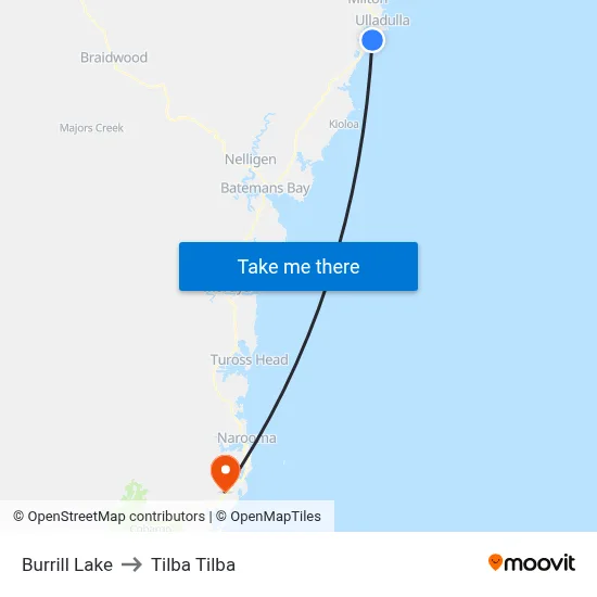 Burrill Lake to Tilba Tilba map