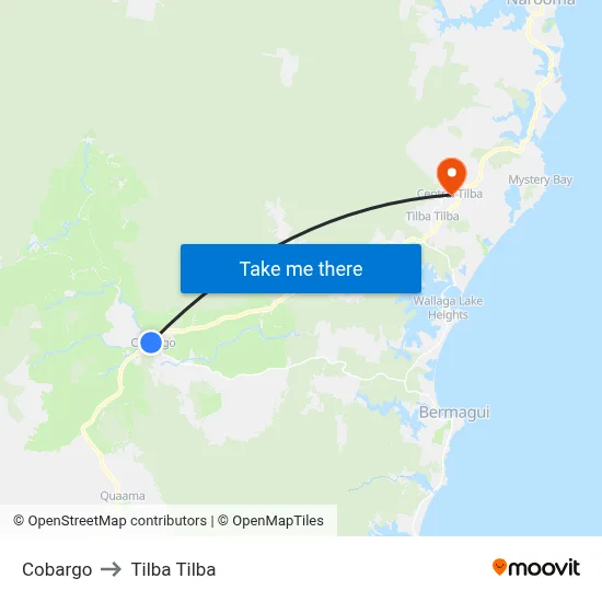 Cobargo to Tilba Tilba map