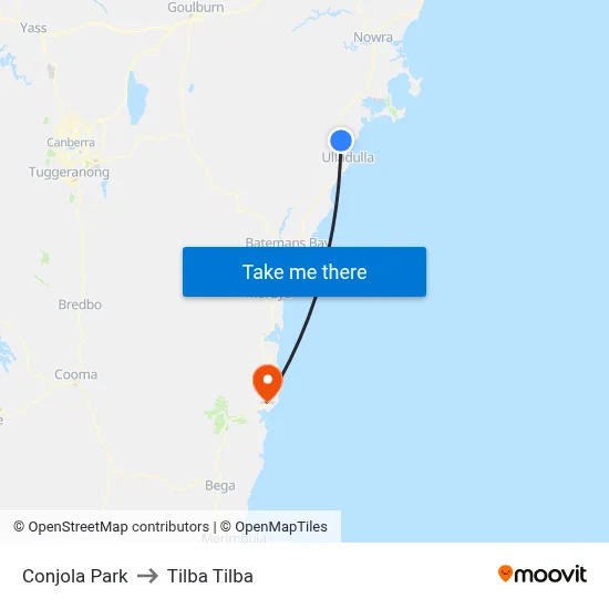 Conjola Park to Tilba Tilba map