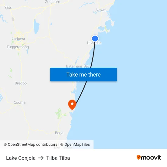 Lake Conjola to Tilba Tilba map