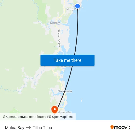 Malua Bay to Tilba Tilba map