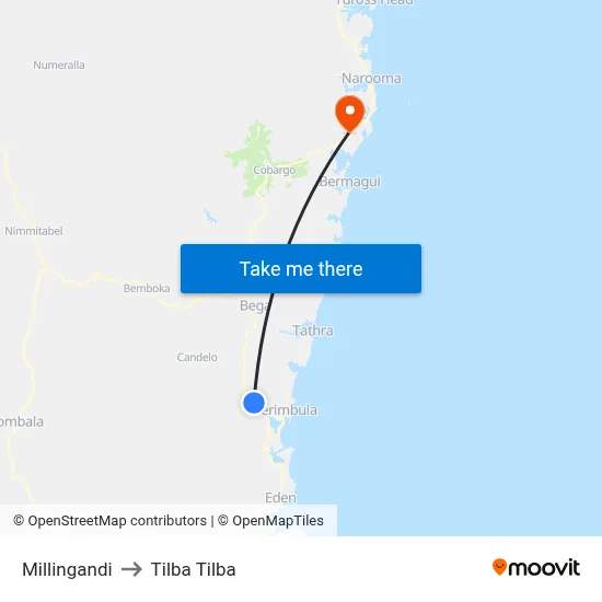 Millingandi to Tilba Tilba map