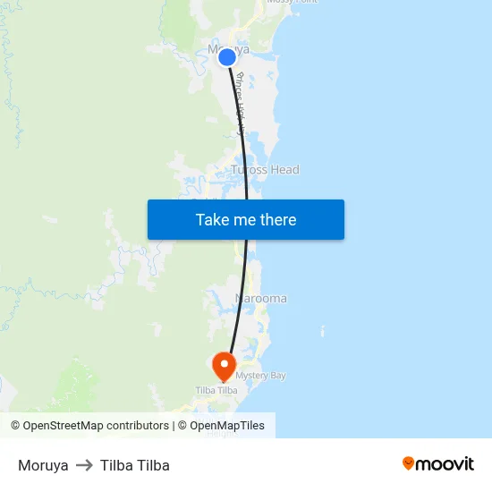 Moruya to Tilba Tilba map