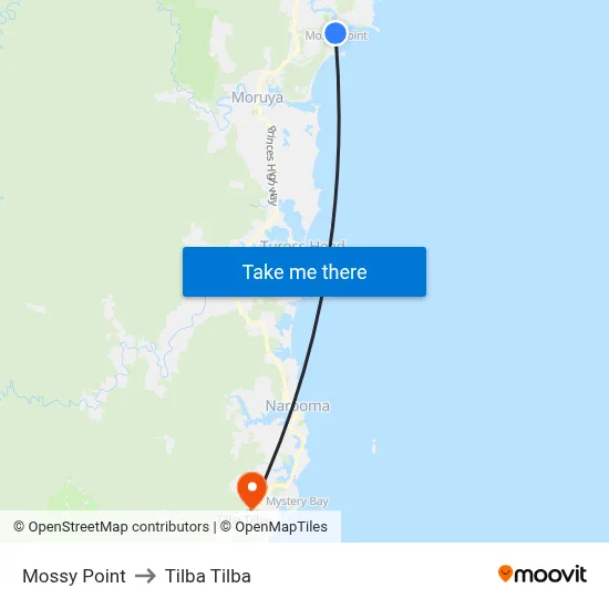 Mossy Point to Tilba Tilba map