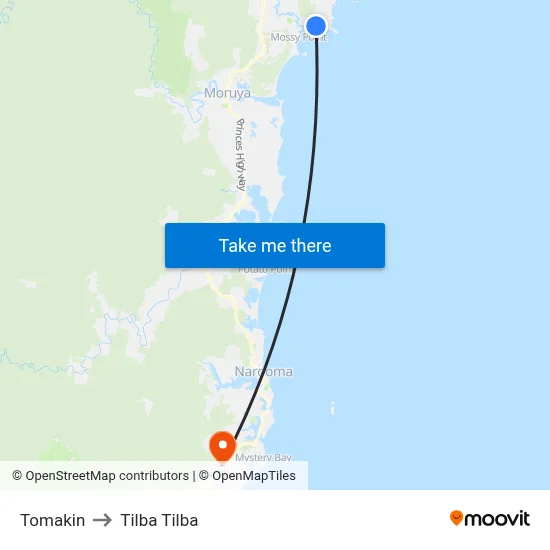 Tomakin to Tilba Tilba map