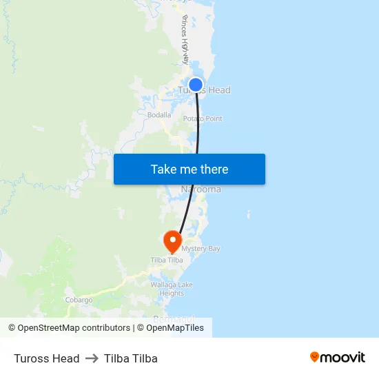 Tuross Head to Tilba Tilba map