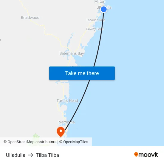 Ulladulla to Tilba Tilba map