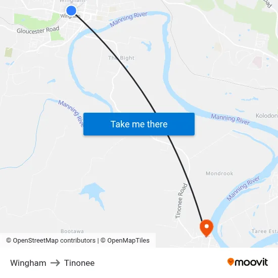 Wingham to Tinonee map