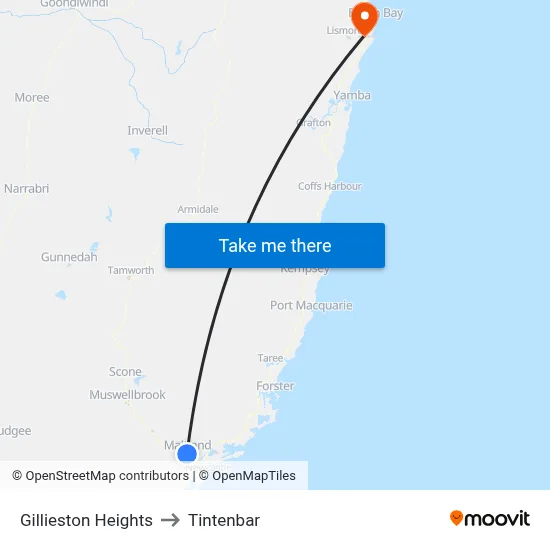 Gillieston Heights to Tintenbar map