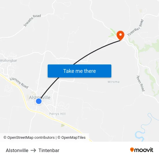 Alstonville to Tintenbar map