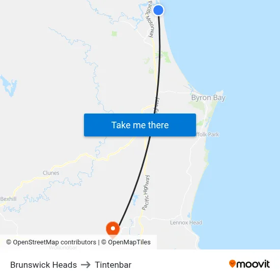 Brunswick Heads to Tintenbar map