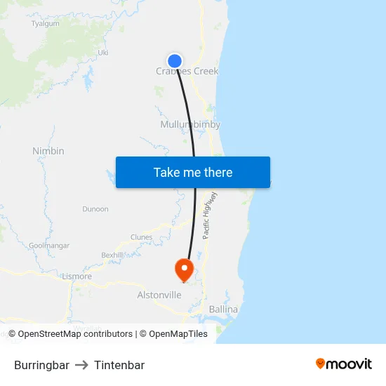 Burringbar to Tintenbar map