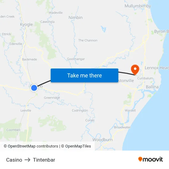 Casino to Tintenbar map