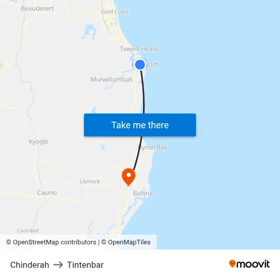 Chinderah to Tintenbar map