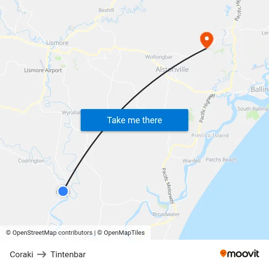 Coraki to Tintenbar map