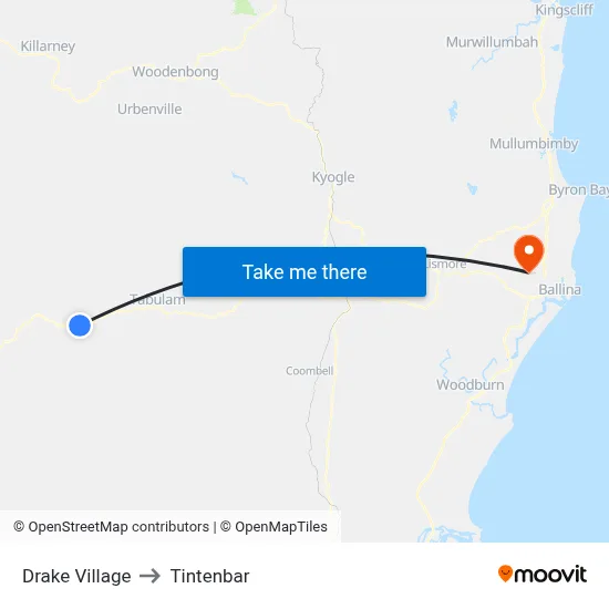 Drake Village to Tintenbar map