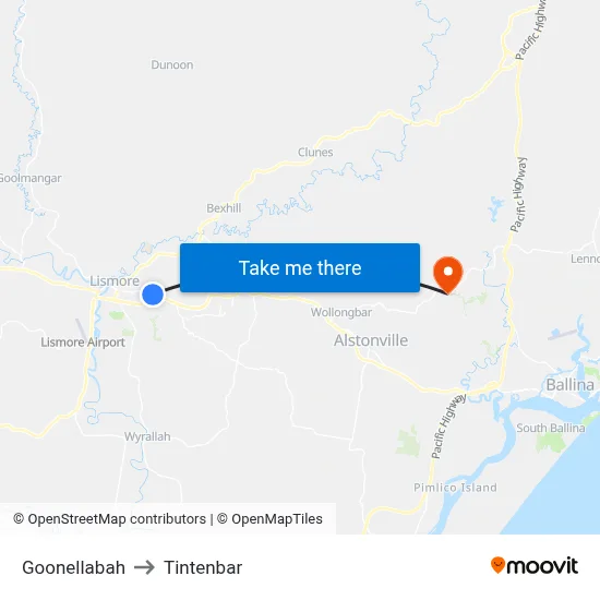 Goonellabah to Tintenbar map
