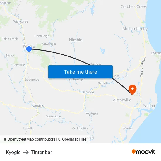Kyogle to Tintenbar map