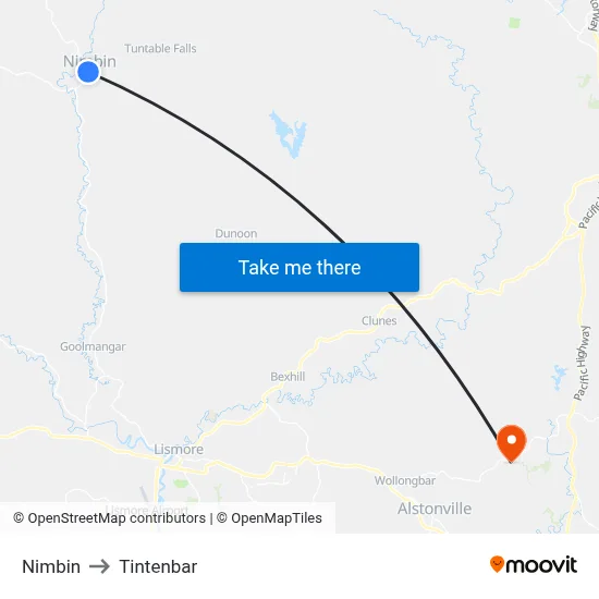 Nimbin to Tintenbar map