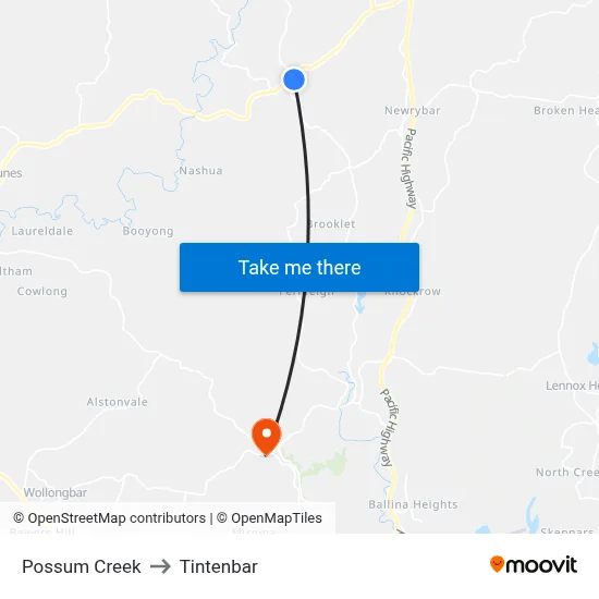 Possum Creek to Tintenbar map