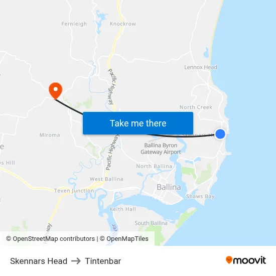 Skennars Head to Tintenbar map