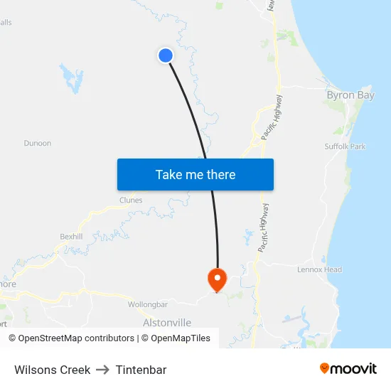 Wilsons Creek to Tintenbar map