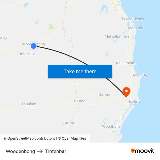 Woodenbong to Tintenbar map