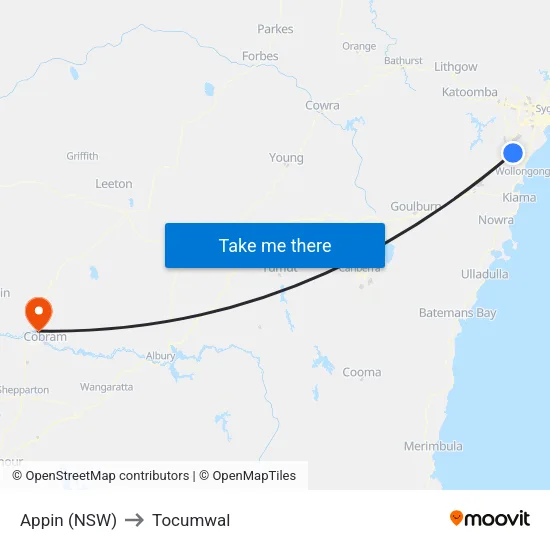 Appin (NSW) to Tocumwal map