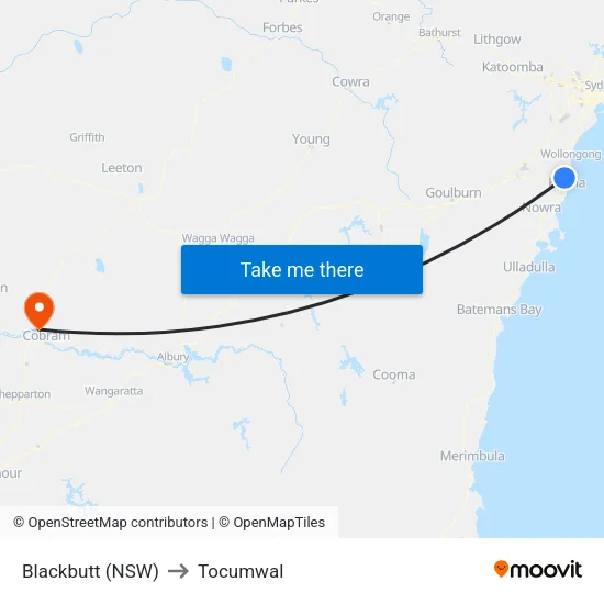 Blackbutt (NSW) to Tocumwal map