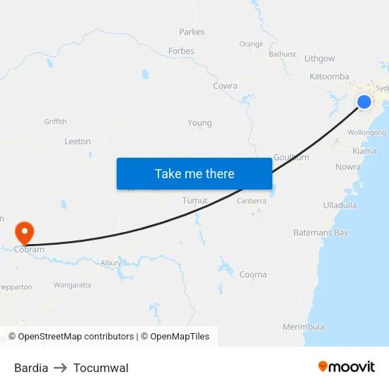 Bardia to Tocumwal map