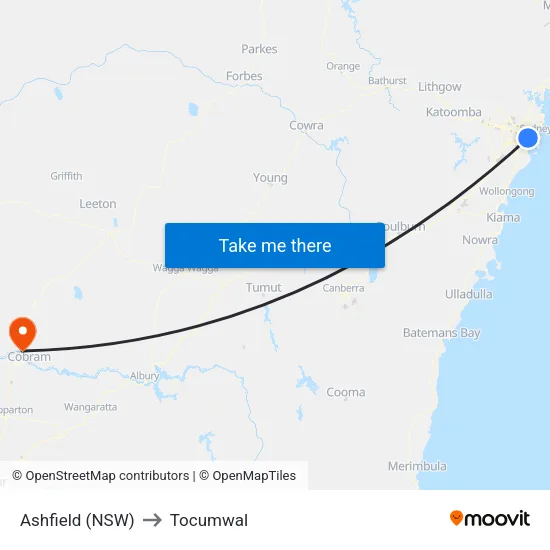 Ashfield (NSW) to Tocumwal map