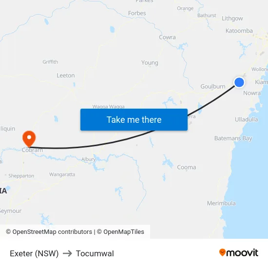 Exeter (NSW) to Tocumwal map