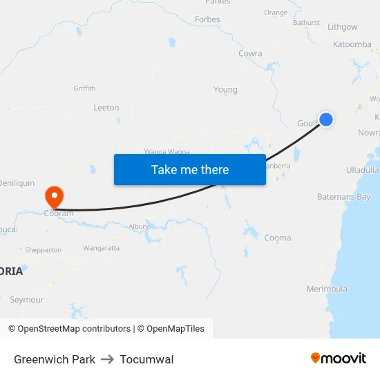 Greenwich Park to Tocumwal map