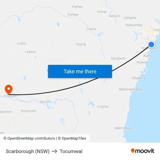 Scarborough (NSW) to Tocumwal map