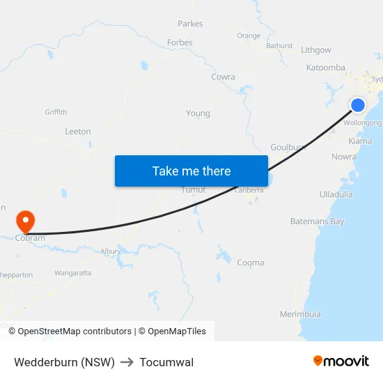 Wedderburn (NSW) to Tocumwal map